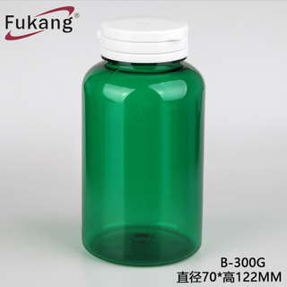 300cc PET透明绿色药丸瓶，带白色撕下盖，PET塑料医用圆形瓶