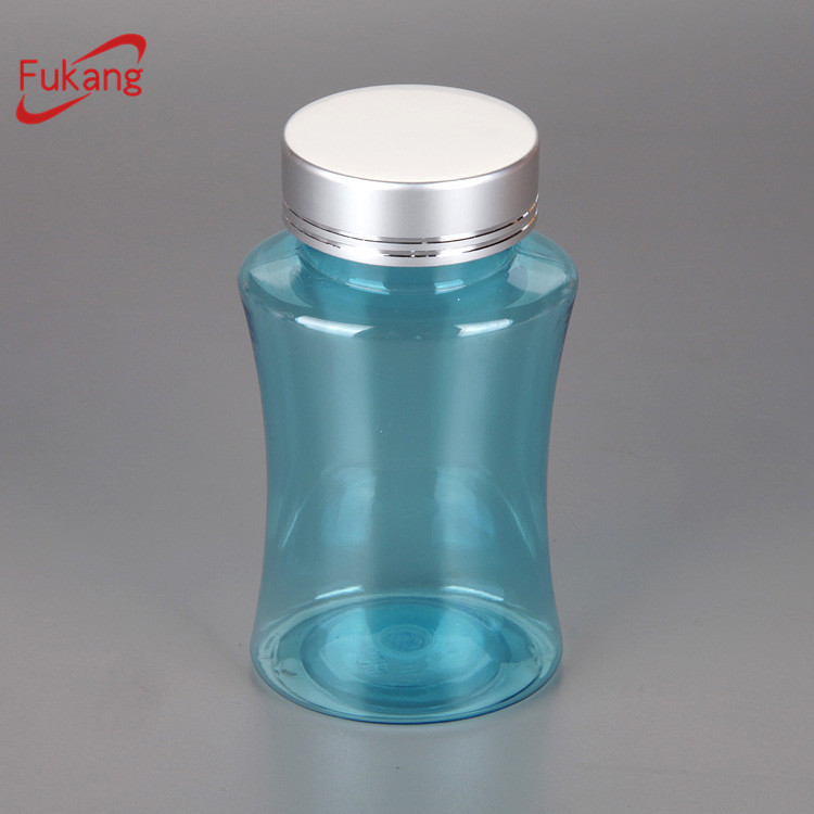 花式130毫升透明藍色塑料藥丸瓶，帶翻蓋