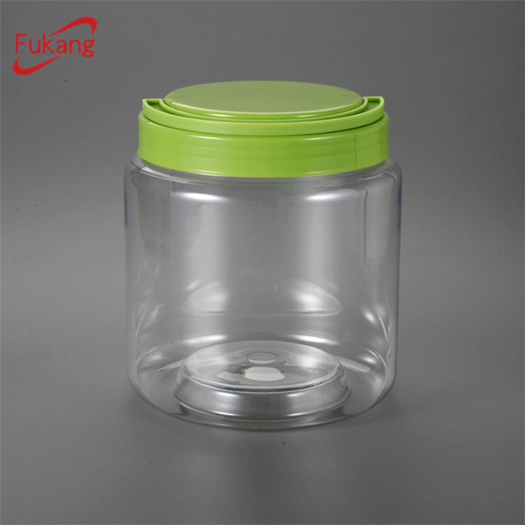 大型1800ml 60oz透明圓柱形塑料容器，Foodsafe圓形PET容器和帶有白色蓋的廣口瓶