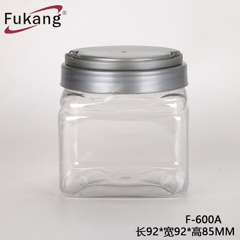 厂家批发pet食品塑料瓶 方形蜂蜜包装罐 透明酱料塑料瓶 600ml方形罐子