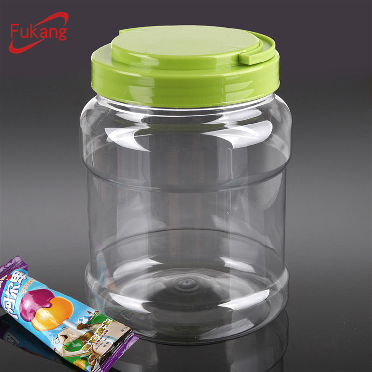 2.5L圆形带手柄塑料容器，透明塑料咖啡罐批发，空广口种子甜味容器中国