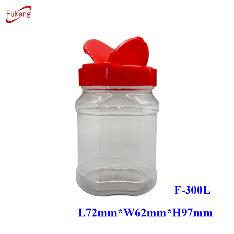透明方形300ml 10oz胡椒鹽分配器塑料調味罐，帶雙嘴，用于燒烤