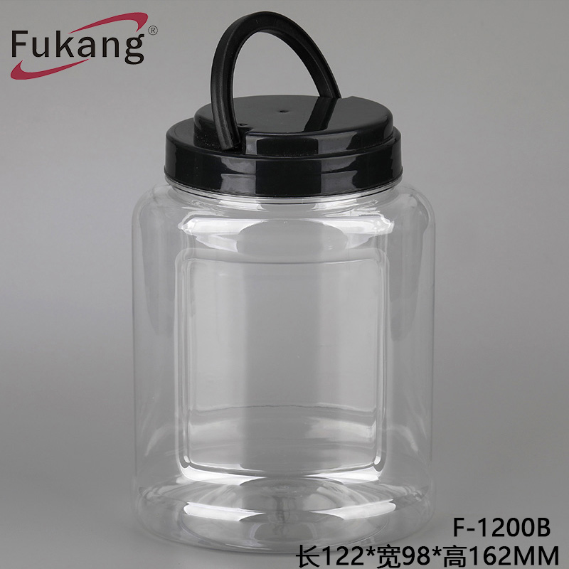 厂家批发PET1200ml塑料方形瓶蜜饯牛肉干食品罐广口松子分装罐