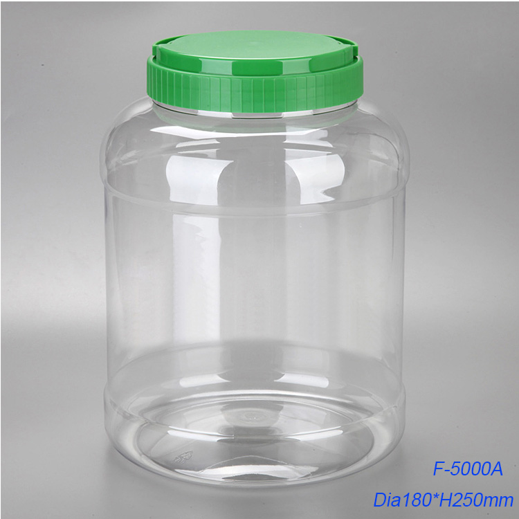 5L PET广口食品级塑料食品粉罐，带有用于蛋白质的提手盖