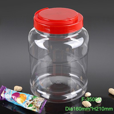 3.5升寬口透明PET塑料圓形瓶，帶紅色手柄蓋，包裝干燥食品和玩具禮物