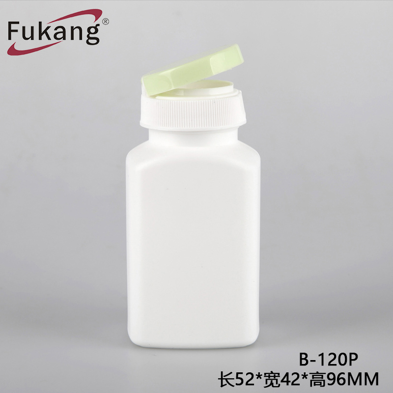 富慷塑料瓶厂家HDPE白色配掀盖方形塑料瓶 120ML片剂胶囊包装瓶