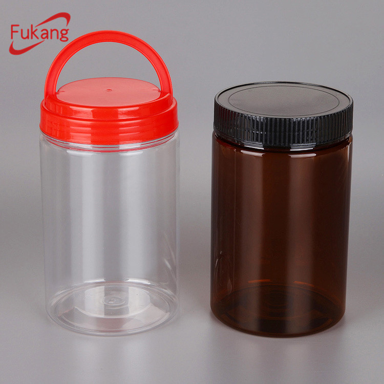 1升透明塑料瓶，带盖广口瓶容器，圆形宠物塑料管食品包装罐工厂