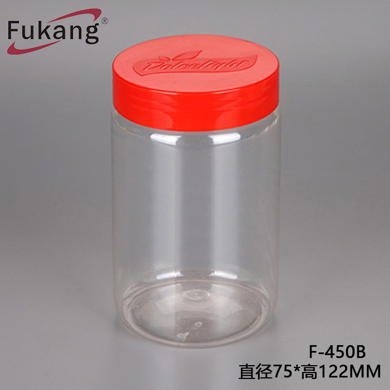 食品級塑料糖果罐 圓形450ml透明塑料瓶 500克花生醬塑料罐