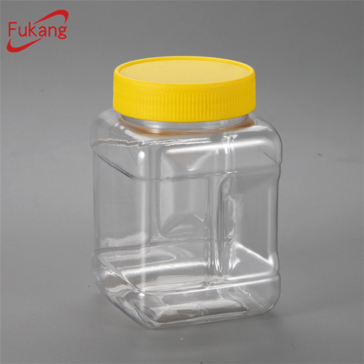 方形塑料500毫升罐，用于糖包裝，透明方形透明塑料儲物罐（帶蓋）