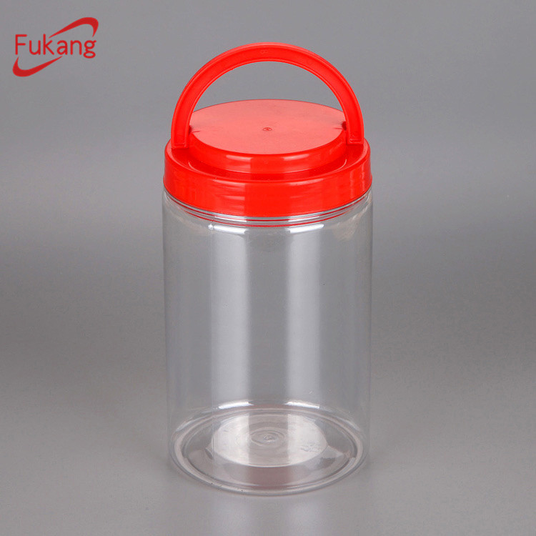 1升透明塑料瓶，带盖广口瓶容器，圆形宠物塑料管食品包装罐工厂