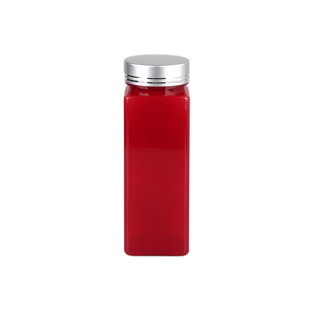 250cc PET塑料藥方瓶，紅色塑料維生素膠囊銀鋁蓋瓶
