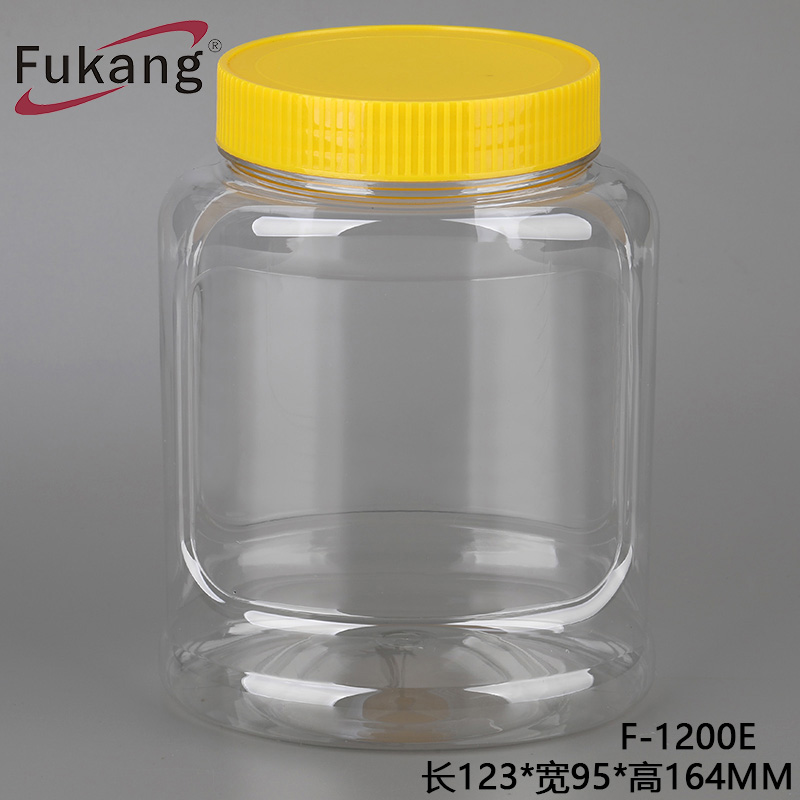 厂家批发PET1200ml塑料方形瓶蜜饯牛肉干食品罐广口松子分装罐