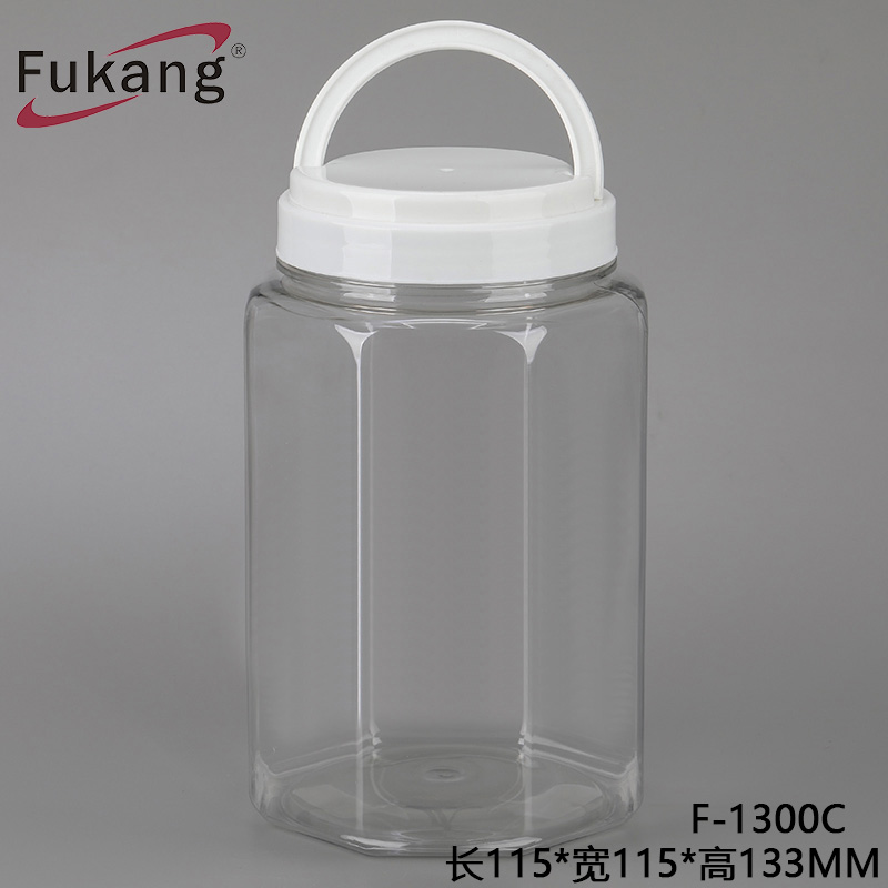 1300毫升食品级透明八角形塑料宠物瓶（带盖），糖果罐礼品批发用塑料罐（中国制造）