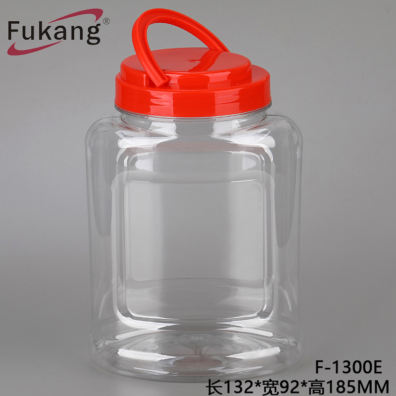 1300ml食品級塑料容器罐/ PET糖果瓶工廠，帶手柄蓋的透明塑料罐，用于食品存儲