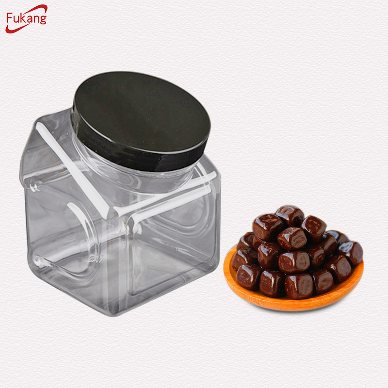 透明寵物塑料罐，帶螺旋蓋，用于巧克力糖果，塑料食品包裝容器罐